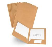 WENLISELL 20 PCS A4 Kraft Paper File Folder with Cards Slot Pockets, Two Pocket Square Cut Folder Paperwork Organizer, Project Presentation Folder for Office, Home