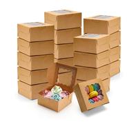 WENLISELL 30 PCS Kraft Bakery Boxes with Window, 6x6x2.5 Inch Brown Cookie Boxes, Square Pastry Box Cupcake Box for Cakes, Donuts, Pastries, Biscuits, Chocolates