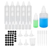 WENLISELL 30 PCS Plastic Squeezable Dropper Bottles 50ml 10ml, Empty Eye Drop Bottles with Label and Funnel, Small Travel Paint Dropper Bottle with Measuring Cup and Transfer Pipette for Essential Oil