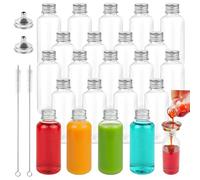 WENLISELL 40 Pack Mini Plastic Juice Bottles, Small Shot Bottles with Lids, Reusable Ginger Shot Bottle 60ml with Funnel and Brush