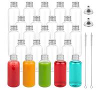 WENLISELL 40 Pack Plastic Shot Bottles with Lids 60ml Reusable Juice Bottle | Empty Ginger Shot Bottle, With Brush, Refillable Miniature Alcohol Bottles, With Funnel