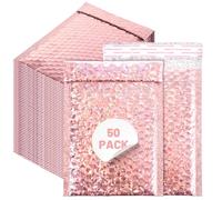 WENLISELL 50 PCS Pink Bubble Mailers, 6x8 Inch Holographic Cushion Envelope, A5 Padded Envelopes Polymailer Bags Bubble Lined Wrap Polymailer Bags for Mailing Shipping and Packing