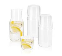 WENLISELL 6 PCS Bedside Water Carafe and Glass Set 500ml, Clear Juice Pitcher with Tumbler Glass, Glasses Mouthwash Bottle for Bathroom, Bedroom, Kitchen