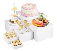 WENLISELL 6 PCS White Buffet Risers, Food Risers for Buffet Table, Acrylic Cube Display Box Riser Nesting Riser Stands for Dessert Cake, Weddings, Cupcake, Jewelry, 3x4x5x6x7x8 Inch