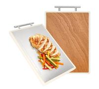 WENLISELL Double Sided Chopping Board Metal and Wood, 38x26cm Cutting Board with Handle for Kitchen, Meat and Vegetables