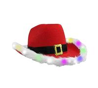 Wenlzhnb Christmas Santa Cowboy Hat White Feather Edge Western Cowboy Hat Adults Holiday Fancy Dress Party Costume Accessory Xmas Santa Men Women (RD2, One Size)