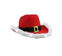 Wenlzhnb Christmas Santa Cowboy Hat White Feather Edge Western Cowboy Hat Adults Holiday Fancy Dress Party Costume Accessory Xmas Santa Men Women (RD1, One Size)