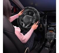 WenMei 3 Pcs Fluffy Steering Wheel Cover Set,Car Shift Knob Funny Sweater Hoodie with Fuzzy Keychain,Fur Furry Car Accessories Set for Women Interior Decor (Black)