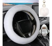 WenMei 3 Pcs Fluffy Steering Wheel Cover Set,Car Shift Knob Funny Sweater Hoodie with Fuzzy Keychain,Fur Furry Car Accessories Set for Women Interior Decor (White)