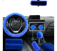 WenMei 9 Pieces Fluffy Car Accessories Set,Faux Fur Steering Wheel Cover Soft Fuzzy Steering Wheel Cover Plush Car Accessories Protector for Women Girls (Blue)