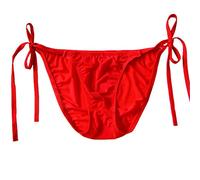 WenMei String Bikini Thong Briefs Milk Silk Side Tie Men's Underwear,Free Size (Red)