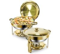 WENMILY Chafing Dish Buffet Set 5L [Robust and High Quality], 2 Pieces Stainless Steel Warming Containers, Round Gold [Elegant Gold and Silver Colour] Food Warmer for Any Party with Complete Set