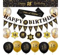 WenmthG 18th Birthday Decorations, 20 Pcs, Include Banner, Straps, Swirls, Triangle Flags, Confetti, Latex Balloons & 10Ft Light String for Women Men 18 Birthday Party Supplies