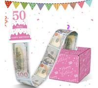WenmthG 50th Birthday Money Wallets for Cash Gifts with 100 Wallet, Birthday Money Gift Box, Surprise Money Gift Box Birthday Party Decorations, Money Presentation Box Pink