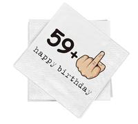WenmthG 60th Birthday Party Paper Napkins 20pcs - 59+1 Funny - Serviettes Disposable 3-ply - Party Tableware Personalised - Portable Tissues - Party Supplies - Birthday Gifts Men Women - Joke Gifts