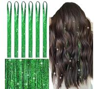WENNAILIFE Hair Tinsel, Green 48 Inch 1200 Strands Fairy Hair Tinsel Glitter Hair Extensions Heat Resistant Hair Tinsel Festival Accessories for Girls Coloured Hair Extensions Party Cosplay