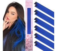 WENNALIFE 12 PCS Blue Hair Extensions Clip in, Colored Clip in Extensions for Kids Highlights Rainbow Hair Cips for Girls Synthetic Straight Pop-up Style Colorful Festival Accessories
