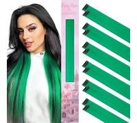 WENNALIFE 12 PCS Green Hair Extensions Clip in, Colored Clip in Extensions for Kids Highlights Rainbow Hair Cips for Girls Synthetic Straight Pop-up Style Colorful Festival Accessories