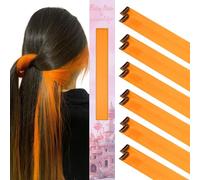 WENNALIFE 12 PCS Orange Hair Extensions Clip in, Colored Clip in Extensions for Kids Highlights Rainbow Hair Cips for Girls Synthetic Straight Pop-up Colorful Festival Accessories