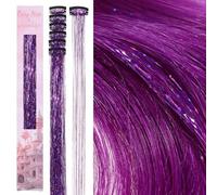 WENNALIFE 12 PCS Purple Colored Clip in Extensions for Kids Highlights Rainbow Hair Cips for Girls Synthetic Straight Pop-up Style Colorful Festival Accessories