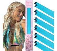WENNALIFE 12 PCS Sky Blue Hair Extensions Clip in, Colored Clip in Extensions for Kids Highlights Rainbow Hair Cips for Girls Synthetic Straight Pop-up Colorful Festival Accessories