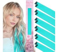 WENNALIFE 12 PCS Teal Hair Extensions Clip in, Colored Clip in Extensions for Kids Highlights Rainbow Hair Cips for Girls Synthetic Straight Pop-up Style Colorful Festival Accessories