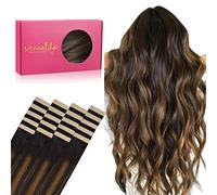 WENNALIFE 20pcs 25 cm 30 g Black Natural Mixed Brown Double Sided Human Hair Extensions Straight Remy Tape in Hair Extensions Silky Hair