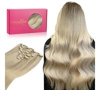 WENNALIFE 22 Inch Clip In Hair Extensions - 120g 7pcs Real Human Hair Ombre Ash Blonde to Golden Blonde Balayage Platinum Blonde