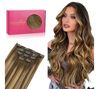Wennalife Clip In Hair Extensions, 14 Inch 75g 5pcs Balayage Chocolate Brown to Caramel Blonde Hair Extensions Clip In Real Hair Remy Human Hair Extensions Natural Silky Clip In Human Hair Extensions