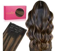 WENNALIFE Clip In Hair Extensions, 14 Inch 75g 5pcs Balayage Dark Brown to Chestnut Brown Hair Extensions Clip In Real Hair Remy Human Hair Extensions Natural Silky Clip In Human Hair Extensions
