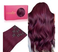 Wennalife Clip-In Real Hair Extensions, 40 cm / 16 Inches, 120 g, 7 Pieces, Light Burgundy