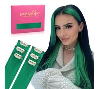 WENNALIFE Green Clip in Hair Extensions Real Human Hair 30g 6pcs 14 Inch Colored Extensions for Kids Women Colorful Hair Pieces Pop-up Style Straight De Cabello Humano Con Clip