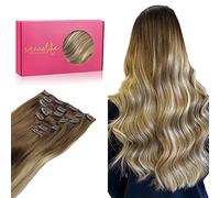 WENNALIFE Hair Extensions Clip In, 16 Inch 120g 7pcs Clip in Hair Extensions Real Human Hair Ombre Walnut Brown to Ash Brown and Bleach Blonde Remy Coloured Human Hair Extensions