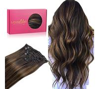 WENNALIFE Hair Extensions Clip In, 18 Inch 120g 7pcs Clip in Hair Extensions Real Human Hair Balayage Dark Brown Mixed Chestnut Brown Remy Coloured Human Hair Extensions