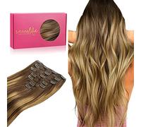 WENNALIFE Hair Extensions Clip In, 20 Inch 120g 7pcs Clip in Hair Extensions Real Human Hair Balayage Chocolate Brown to Caramel Blonde Remy Coloured Human Hair Extensions