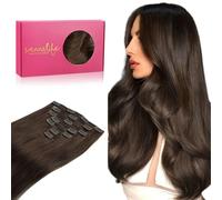 Wennalife Hair Extensions Clip In, 22 Inch 120g 7pcs Clip in Hair Extensions Real Human Hair Chocolate Brown Hair Extensions Clip In Real Hair Coloured Remy Human Hair Extensions