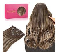WENNALIFE Hair Extensions Clip In, 24 Inch 120g 7pcs Clip in Hair Extensions Real Human Hair Balayage Chocolate Brown to Honey Blonde Remy Coloured Human Hair Extensions