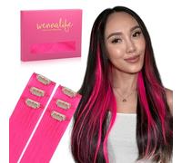 WENNALIFE Hot Pink Clip in Hair Extensions Real Human Hair 30g 6pcs 20 Inch Colored Extensions for Kids Women Colorful Hair Pieces Pop-up Style Straight De Cabello Humano Con Clip