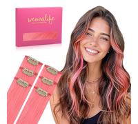 WENNALIFE Light Pink Clip in Hair Extensions Real Human Hair 30g 6pcs 16 Inch Colored Extensions for Kids Women Colorful Hair Pieces Pop-up Style Straight De Cabello Humano Con Clip