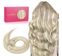 WENNALIFE Micro Rings Hair Extensions Real Human Hair, 50g 50s 16Inch Ash Blonde Highlighted Platinum Blonde Micro Loop Hair Extensions Invisible Human Hair Extensions Real Hair Extensions for Women