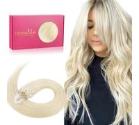 WENNALIFE Micro Rings Hair Extensions Real Human Hair, 50g 50s 18Inch Platinum Blonde Micro Loop Hair Extensions Invisible Human Hair Extensions Real Hair Extensions for Women