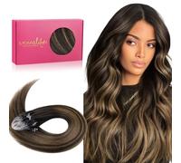 WENNALIFE Micro Rings Hair Extensions Real Human Hair, 50g 50s 20Inch Balayage Dark Brown Mixed Chestnut Brown Micro Loop Hair Extensions Invisible Human Hair Extensions Real Hair Extensions for Women
