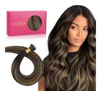WENNALIFE Nano Bead Hair Extensions Human Hair, 24 Inch Balayage Dark Brown Mixed Chestnut Brown 50g 50s Real Human Hair Extensions for Women, Invisible Nano Ring Hair Extensions 2/6/2