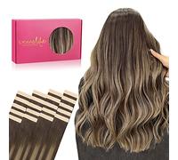 WENNALIFE Natural Adhesive Hair Extension, 25 cm, 30 g, 20 x Remy Hair Extensions, Invisible Balayage Chocolate Brown to Honey Blonde