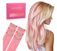WENNALIFE Peach Pink Clip in Hair Extensions Real Human Hair 30g 6pcs 14 Inch Colored Extensions for Kids Women Colorful Hair Pieces Pop-up Style Straight De Cabello Humano Con Clip