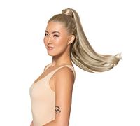 WENNALIFE Ponytail Extension Human Hair, 18 Inch 80g Ash Brown Highlighted Golden Blonde Clip In Ponytail Hair Extensions Wrap Around Real Hair Ponytail Extension Pony Tails Extensions Hairpieces