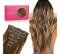 WENNALIFE Seamless Clip In Hair Extensions, 14 Inch 7pcs 130g Balayage Chocolate Brown to Caramel Blonde Hair Extensions Clip In Invisible PU Skin Weft Natural Real Human Hair Extensions Clip In