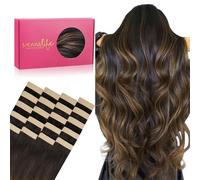 WENNALIFE Tape in Hair Extensions, 14 Inch 50g Balayage Dark Brown Mixed Chestnut Brown Remy Human Hair, 20pcs Coloured Tape Extensions