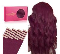 WENNALIFE Tape-in Hair Extensions, 20pcs 12 inch 0g Light Burgundy Real Human Remy Straight Hair
