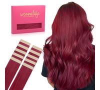 WENNALIFE Tape in Hair Extensions Human Hair, 14inch 10pcs 25 BurgundyRed Real Human Hair Tape Extensions